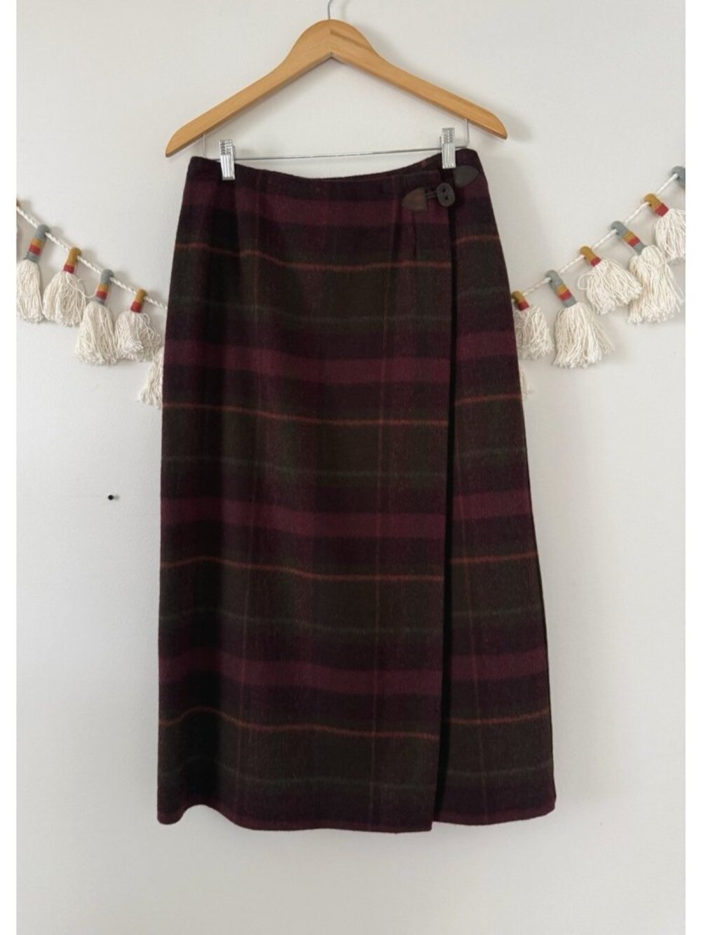 Vintage Talbots Wool Blend Tartan Plaid Wrap Midi Skirt Made In USA Preppy 12P
